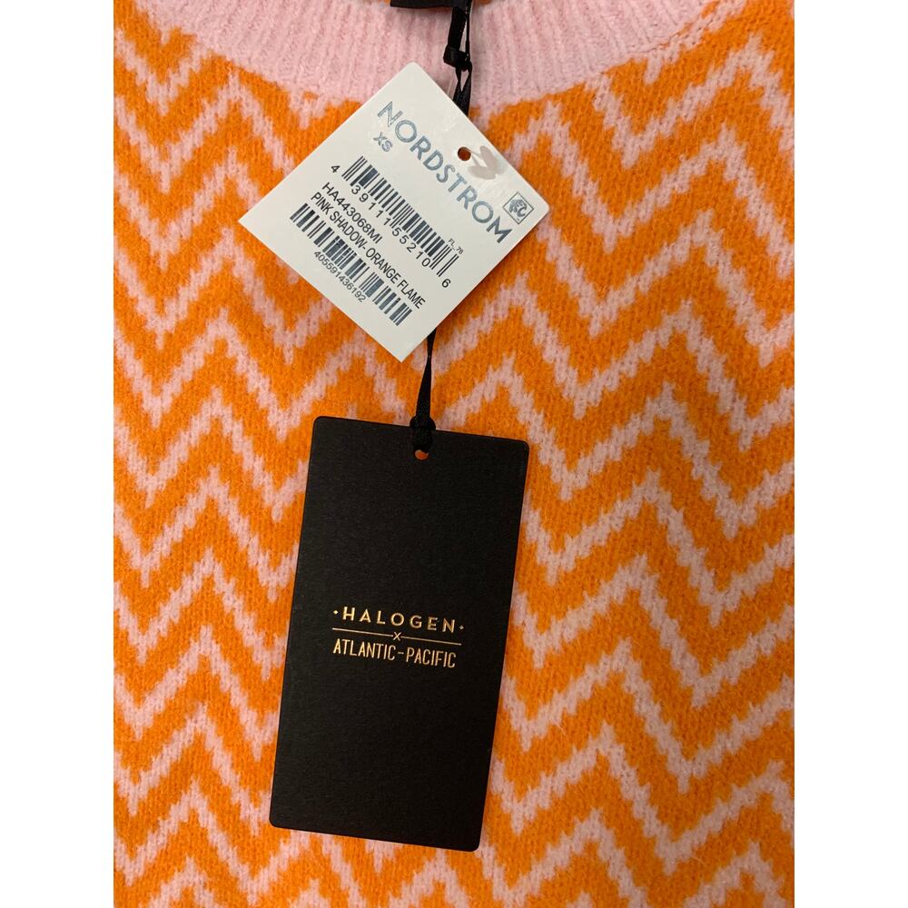 Halogen X Atlantic-pacific Boxy Zigzag Sweater Pink Shadow Orange Flame XS‎ NWT - Picture 4 of 6